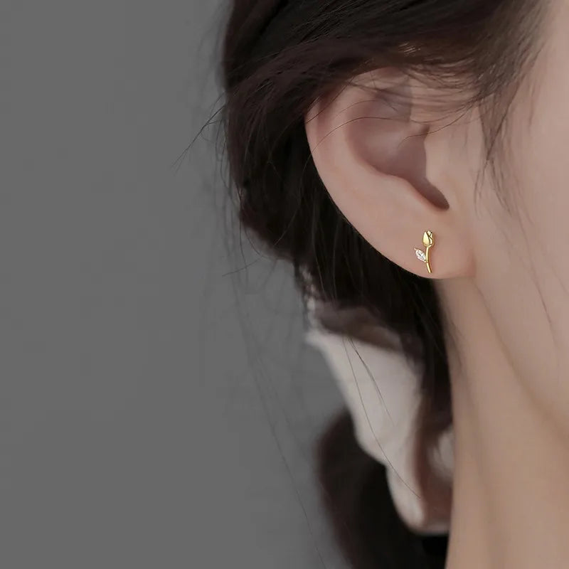 925 Sterling Silver Tulip Earrings for Women Bohemian Style Birthday Gift Fashion Summer Jewelry Flower and Zircon Craftsmanship
