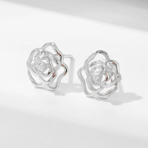 925 Sterling Silver Blooming Rose Stud Earrings