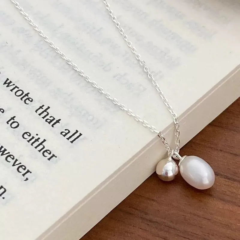 925 Sterling Silver Vintage Dewdrop Pearl Necklace