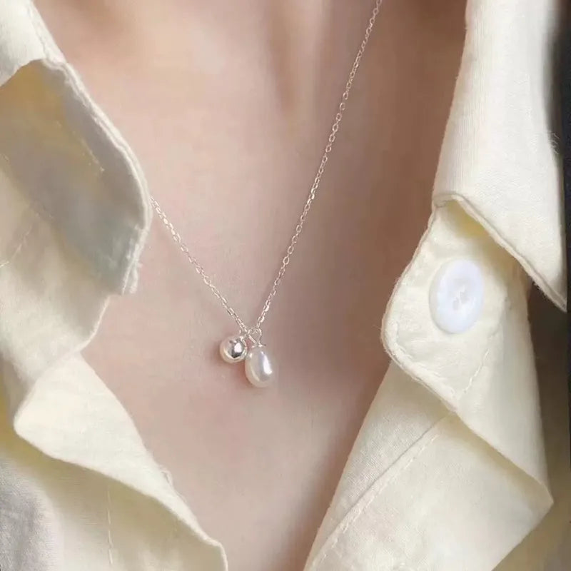 925 Sterling Silver Vintage Dewdrop Pearl Necklace