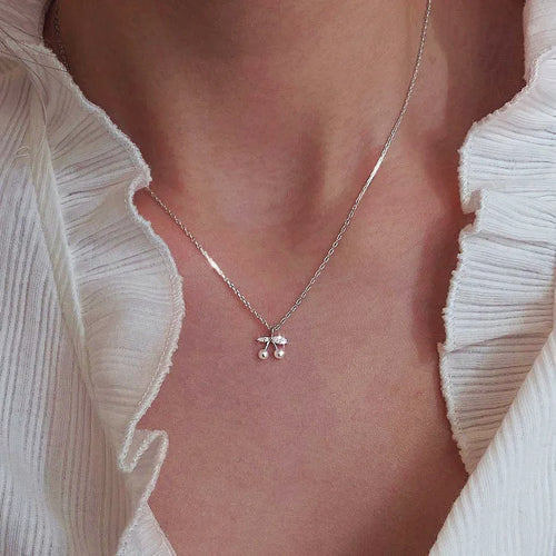 925 Sterling Silver Cherry Charm Necklace