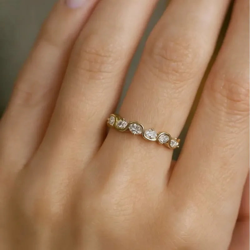 925 Sterling Silver Vintage Gold Wave Ring
